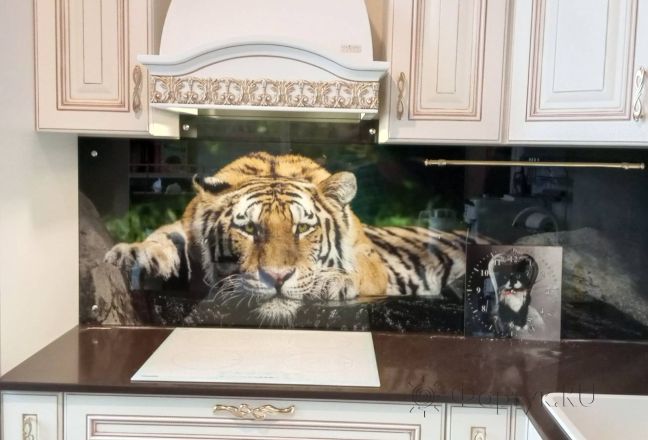 Фартук для кухни фото: тигр на камнях, заказ #ИНУТ-17472, Белая кухня. Изображение 272516
