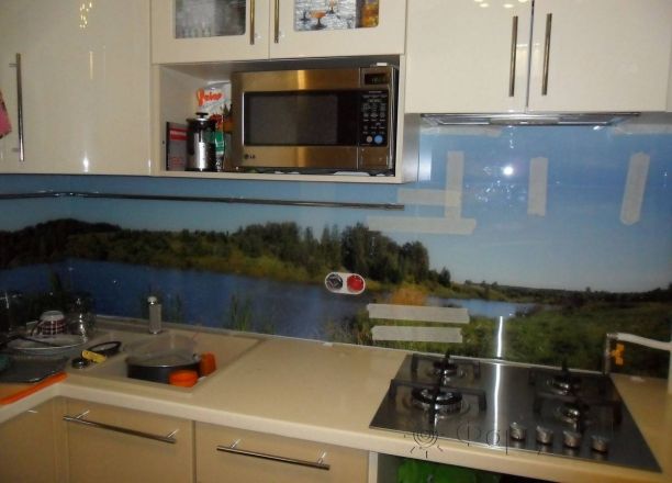 Фартук с фотопечатью фото: тихая река., заказ #S-889, Коричневая кухня.