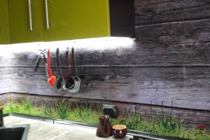 Скинали для кухни фото: трава на фоне деревянного забора, заказ #КРУТ-031, Зеленая кухня.