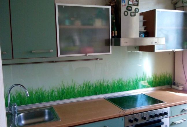 Скинали для кухни фото: трава на зеленом фоне., заказ #S-598, Зеленая кухня. Изображение 111432