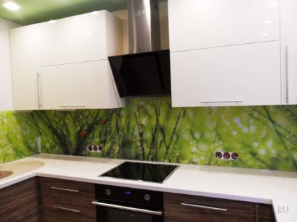 Фартук с фотопечатью фото: трава с росой., заказ #УТ-131, Коричневая кухня.