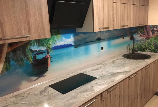 Фартук с фотопечатью фото: тропический остров, заказ #КРУТ-1314, Коричневая кухня. Изображение 111428