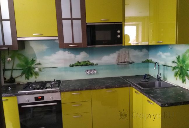 Скинали для кухни фото: тропический остров, заказ #ИНУТ-5171, Зеленая кухня. Изображение 208580