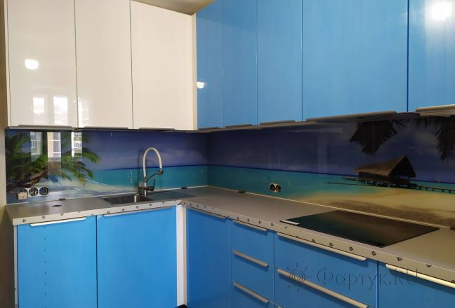Стеклянная фото панель: тропический остров, заказ #ИНУТ-5589, Синяя кухня. Изображение 82952