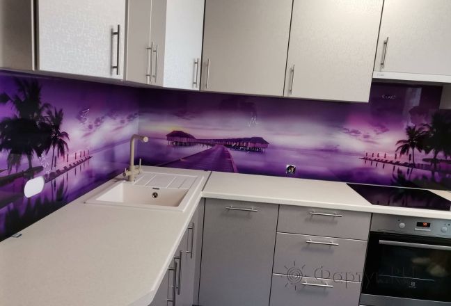 Стеновая панель фото: тропический остров, заказ #ИНУТ-7971, Серая кухня.