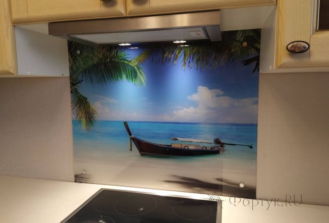 Скинали для кухни фото: тропический остров, заказ #ИНУТ-10710, Желтая кухня.