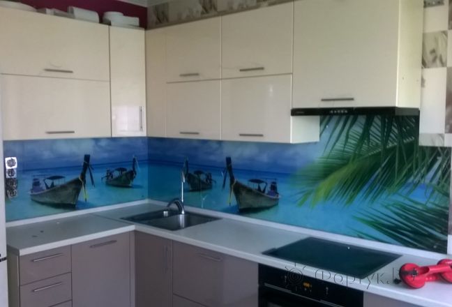 Стеновая панель фото: тропическое море, заказ #УТ-1074, Серая кухня. Изображение 82970