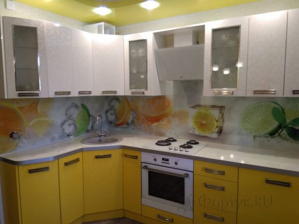 Скинали для кухни фото: цитрусы и лед, заказ #ИНУТ-3870, Желтая кухня.