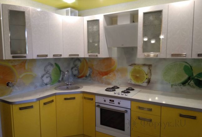 Скинали для кухни фото: цитрусы и лед, заказ #ИНУТ-3870, Желтая кухня.