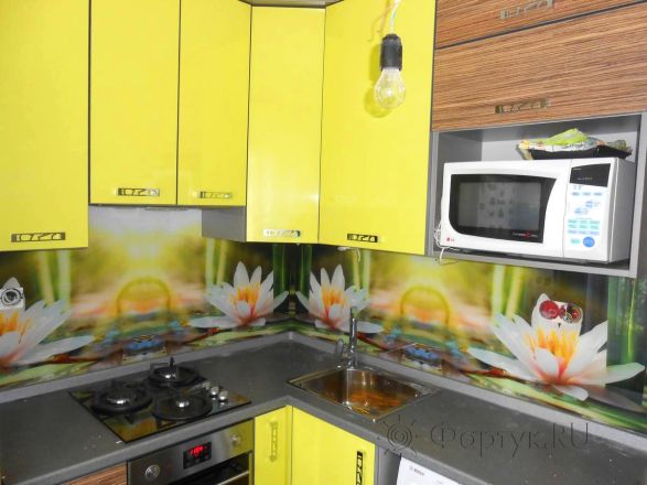 Скинали для кухни фото: цветки лотоса , заказ #S-242, Желтая кухня.