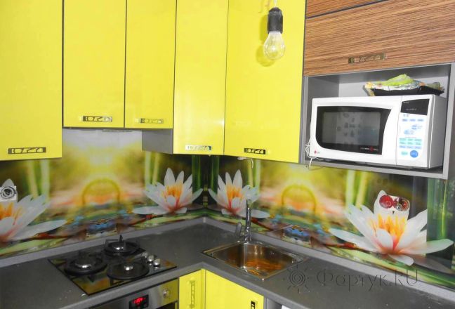 Скинали для кухни фото: цветки лотоса , заказ #S-242, Желтая кухня.