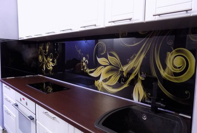 Фартук для кухни фото: цветочная абстракция с дымкой, заказ #УТ-358, Белая кухня. Изображение 110508