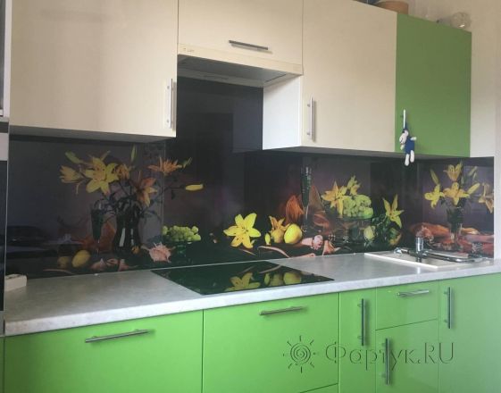Скинали для кухни фото: цветочная композиция, заказ #КРУТ-1448, Зеленая кухня.