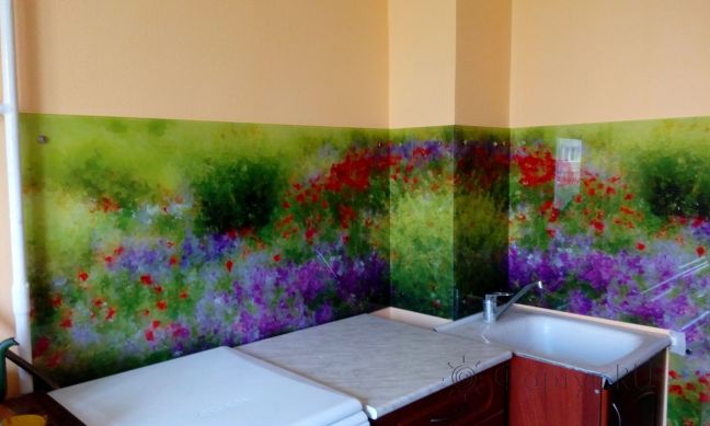 Фартук с фотопечатью фото: цветочная поляна, заказ #ГМУТ-082, Коричневая кухня.