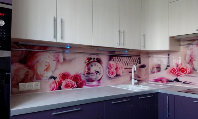 Фартук фото: цветочный коллаж, заказ #ГМУТ-086, Фиолетовая кухня.