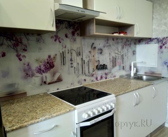 Фартук для кухни фото: цветочный коллаж, заказ #ИНУТ-1664, Белая кухня.