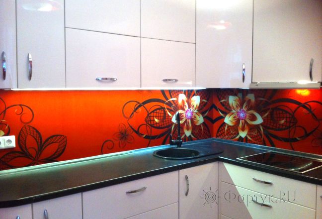 Фартук для кухни фото: цветочный узор, заказ #УТ-396, Белая кухня. Изображение 100558