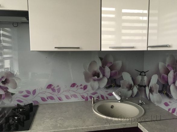 Фартук фото: цветущая магнолия, заказ #КРУТ-250, Фиолетовая кухня.