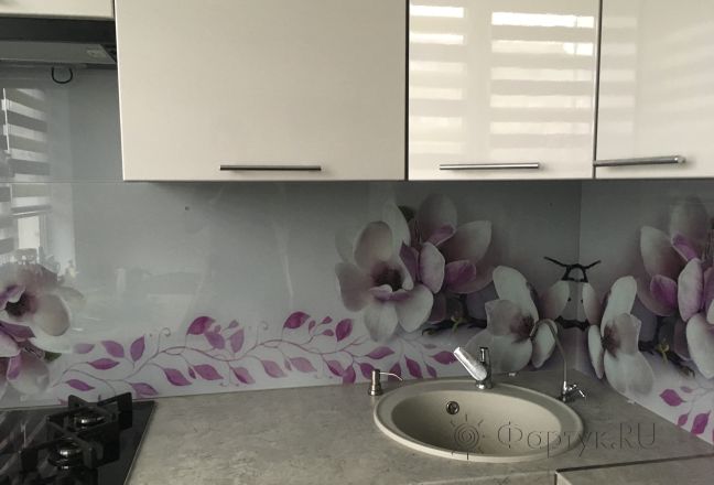 Фартук фото: цветущая магнолия, заказ #КРУТ-250, Фиолетовая кухня. Изображение 112712