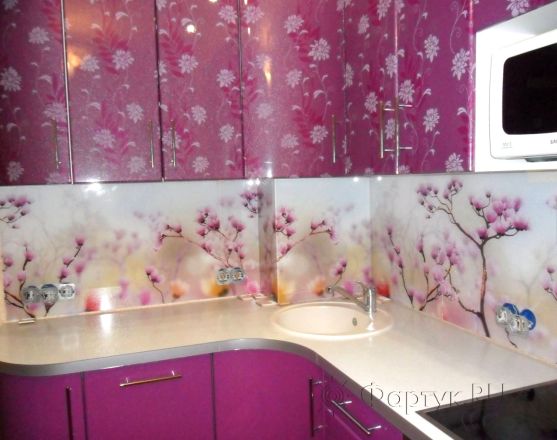 Фартук фото: цветущая магнолия., заказ #УТ-101, Фиолетовая кухня.
