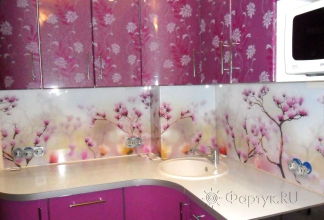 Фартук фото: цветущая магнолия., заказ #УТ-101, Фиолетовая кухня.