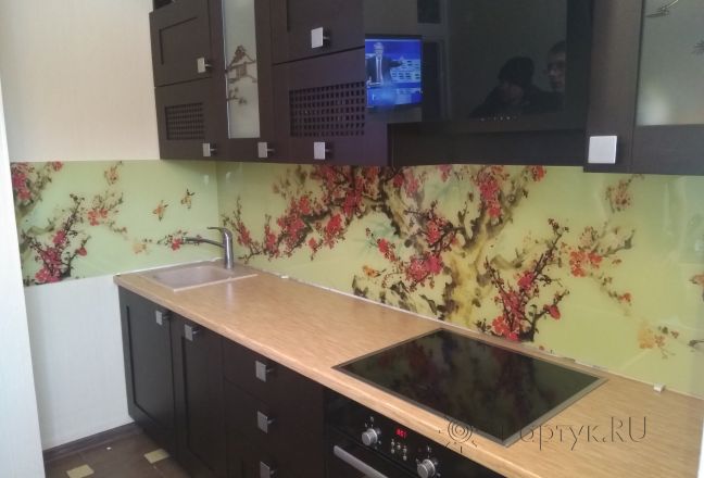 Скинали фото: цветущая сакура, заказ #ИНУТ-954, Черная кухня. Изображение 112850