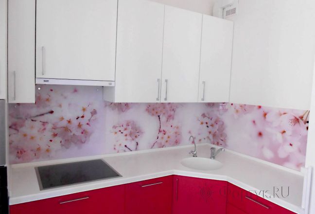 Скинали фото: цветущая вишня., заказ #S-470, Красная кухня.