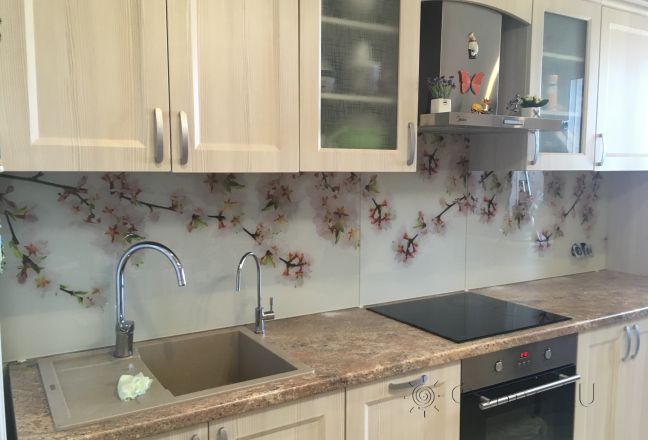 Фартук с фотопечатью фото: цветущая вишня, заказ #КРУТ-544, Коричневая кухня. Изображение 180928