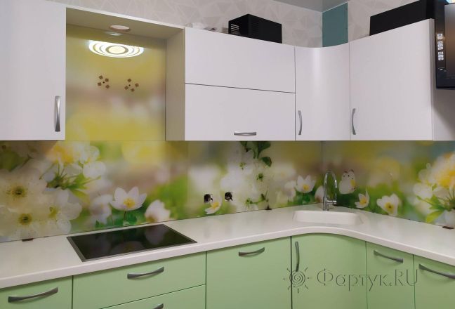 Скинали для кухни фото: цветущая вишня, заказ #ИНУТ-5289, Зеленая кухня. Изображение 249078