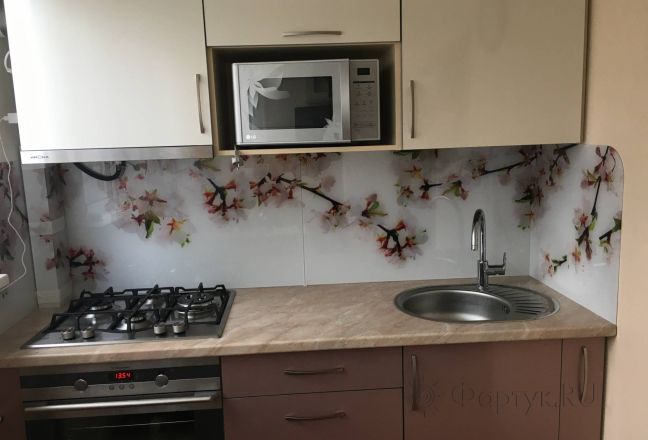 Фартук с фотопечатью фото: цветущая вишня, заказ #КРУТ-2616, Коричневая кухня. Изображение 180928