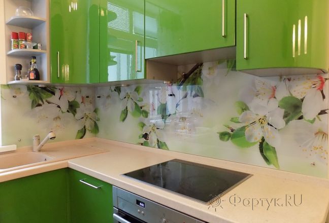Скинали для кухни фото: цветущая яблоня, заказ #УТ-476, Зеленая кухня. Изображение 112692