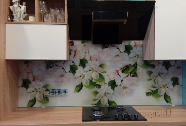 Фартук для кухни фото: цветущее дерево, заказ #ГМ-077, Белая кухня. Изображение 112692