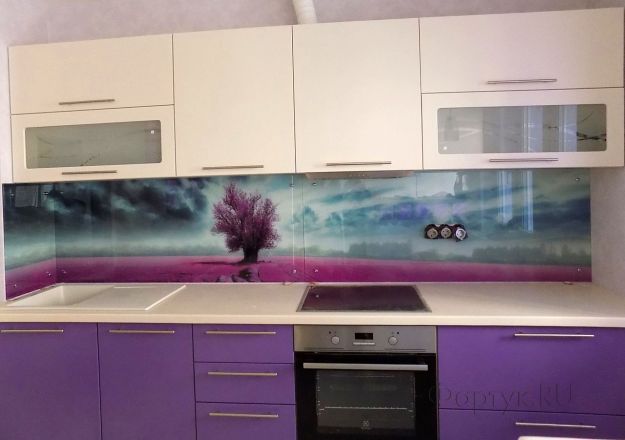 Фартук фото: цветущее дерево, заказ #УТ-575, Фиолетовая кухня.