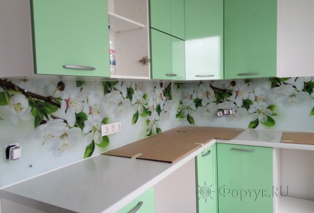Скинали для кухни фото: цветущие ветки, заказ #ГМУТ-288, Зеленая кухня. Изображение 112692