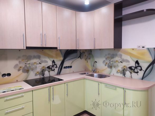 Скинали для кухни фото: цветы и бабочки - коллаж, заказ #ИНУТ-7266, Желтая кухня.