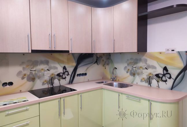 Скинали для кухни фото: цветы и бабочки - коллаж, заказ #ИНУТ-7266, Желтая кухня. Изображение 247404