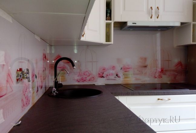 Фартук для кухни фото: цветы и сладости в розовых тонах, заказ #ГМУТ-284, Белая кухня. Изображение 199146