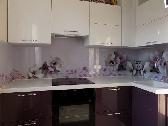 Фартук фото: цветы магнолии, заказ #УТ-479, Фиолетовая кухня.