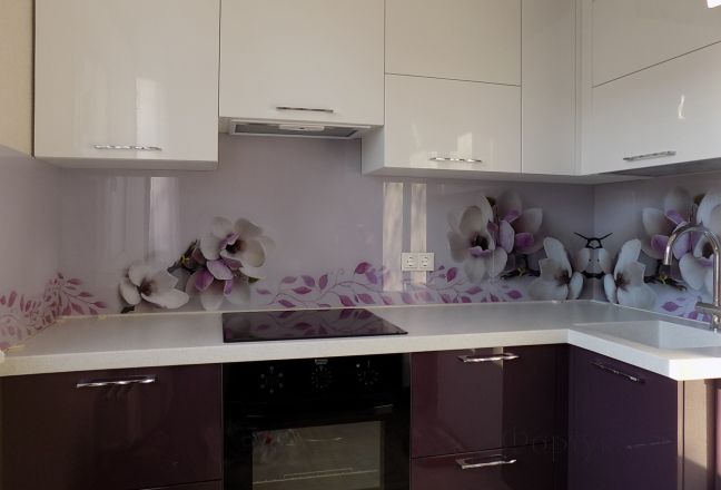 Фартук фото: цветы магнолии, заказ #УТ-479, Фиолетовая кухня. Изображение 112712