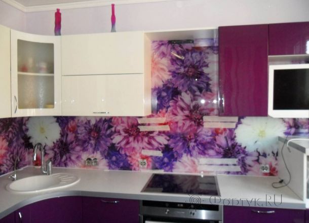 Фартук фото: цветы в фиолетово-лиловых оттенках., заказ #SN-51, Фиолетовая кухня.