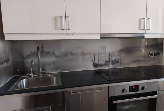 Стеновая панель фото: туман, заказ #ИНУТ-6298, Серая кухня. Изображение 300056