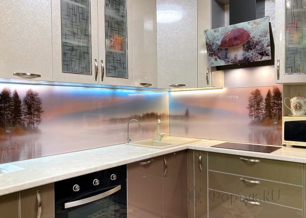 Стеновая панель фото: туманное утро, заказ #ИНУТ-10845, Серая кухня.