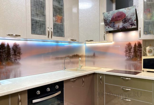 Стеновая панель фото: туманное утро, заказ #ИНУТ-10845, Серая кухня.
