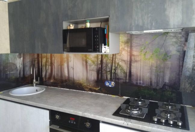 Стеновая панель фото: туманный лес, заказ #ИНУТ-3361, Серая кухня. Изображение 81970