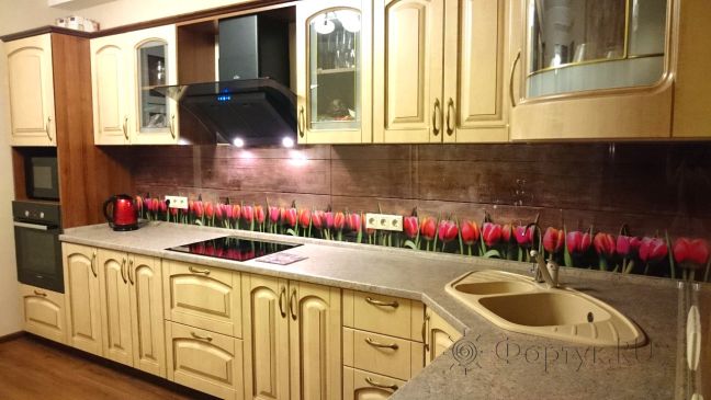 Скинали для кухни фото: тюльпаны, заказ #УТ-1372, Желтая кухня.