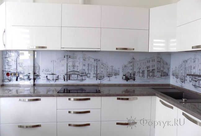Фартук для кухни фото: уличное кафе парижа, заказ #УТ-470, Белая кухня.