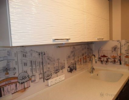 Фартук для кухни фото: уличные кафе , заказ #УТ-230, Белая кухня.