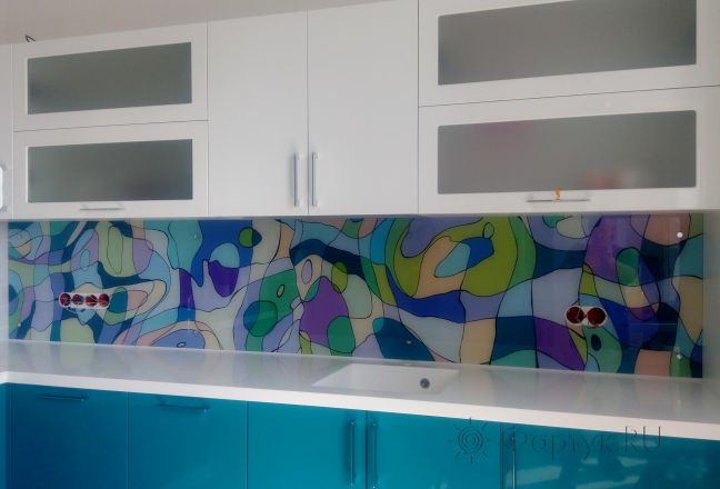 Стеклянная фото панель: узор разноцветный, заказ #ИНУТ-1128, Синяя кухня. Изображение 211086