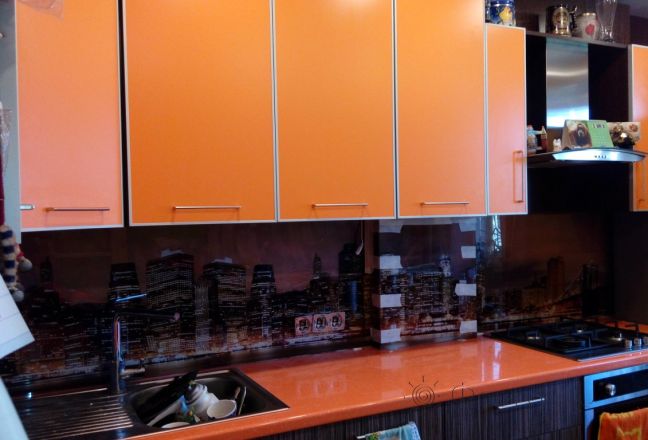 Фартук стекло фото: вечерний нью-йорк, заказ #УТ-1139, Оранжевая кухня. Изображение 110822