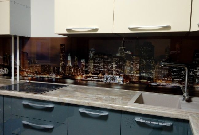 Стеновая панель фото: вечерний нью-йорк, заказ #УТ-1314, Серая кухня. Изображение 100822